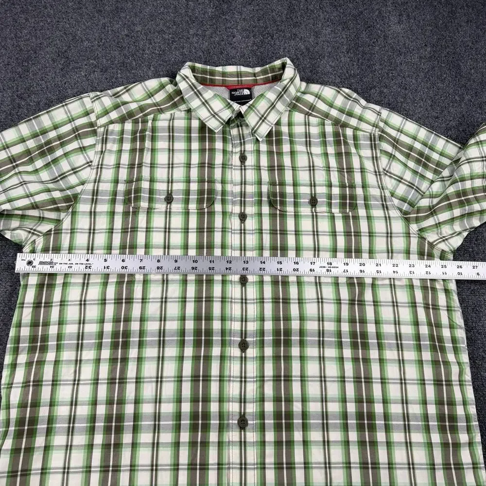 The North Face Button Up Shirt Mens XL Green Plaid Short Sleeve Outdoor Hiking